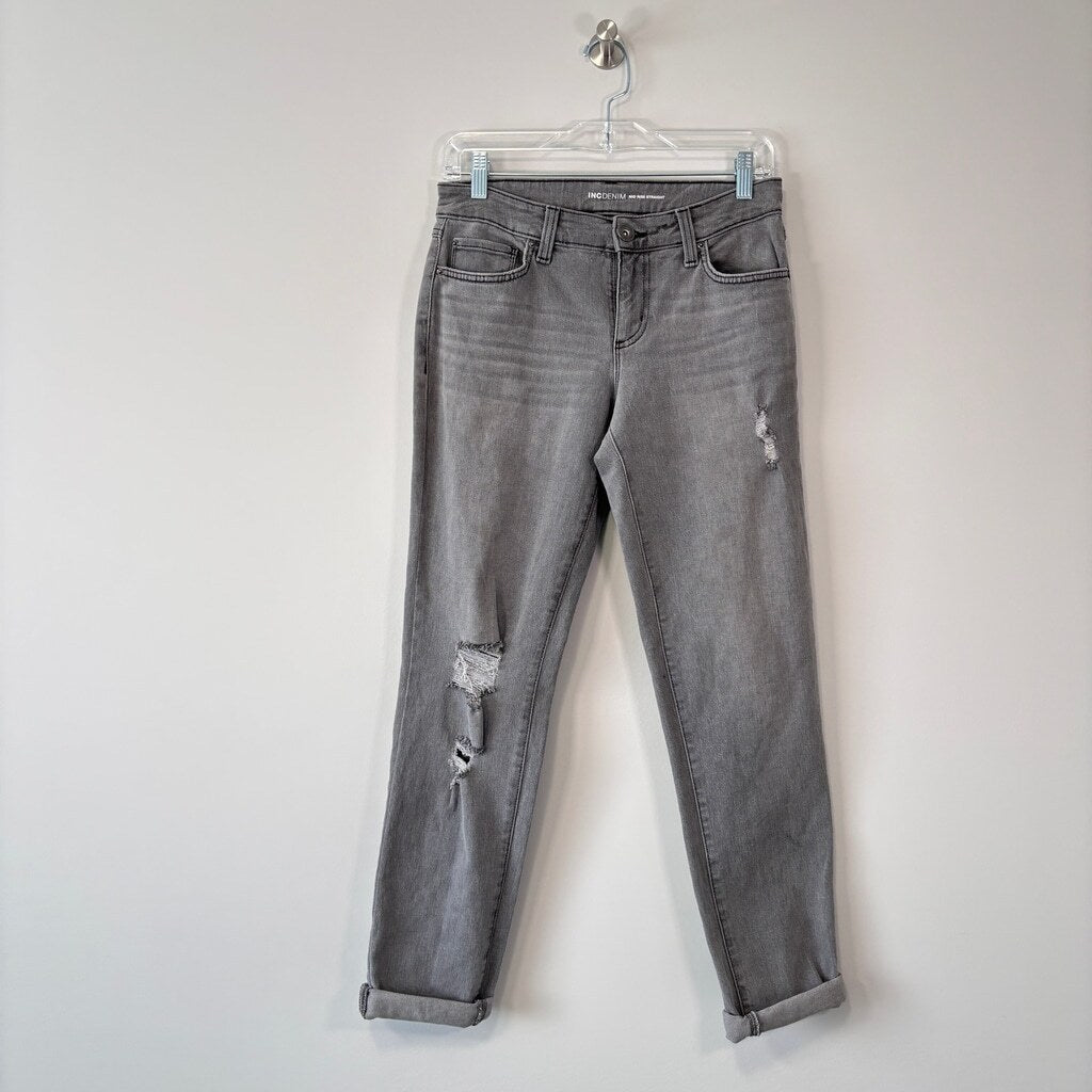 INC International Concepts Women's 2 Grey Mid Rise Ripped Straight-Leg Jeans NWT