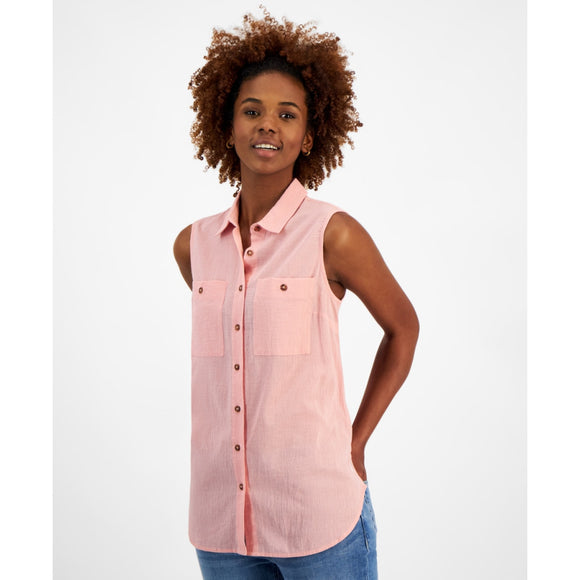 Nautica Jeans Women's XS Pink 100% Cotton Sleeveless Button Tunic Top NWT