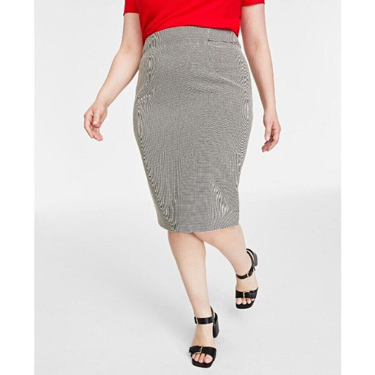 ON 34TH Plus Size Black & White Houndstooth Double-Weave Pencil Skirt NWT