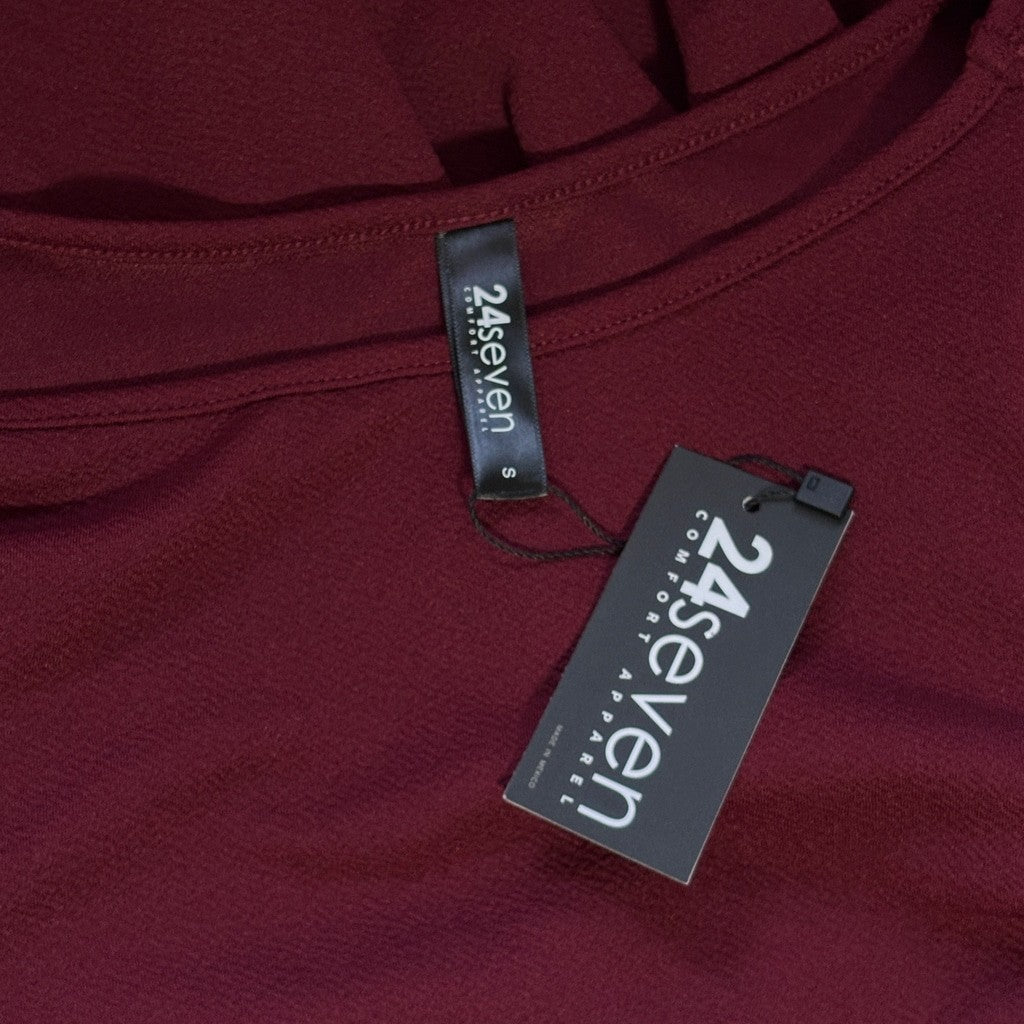 24seven Comfort Apparel Small Burgundy Fit & Flare Pocket Midi Dress NWT