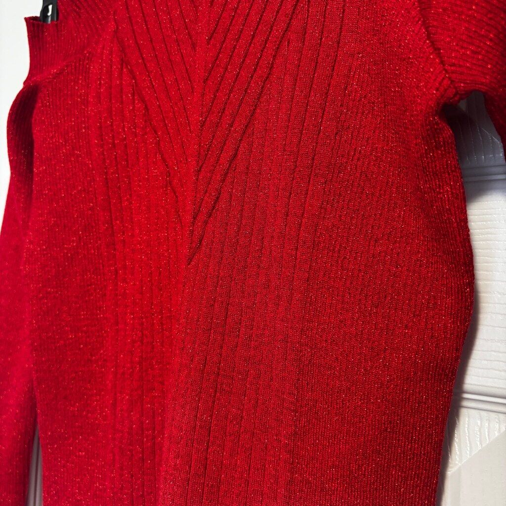 INC International Concepts Large Petite Cold-Shoulder Red Sparkly Sweater NWT