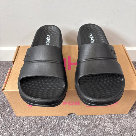 Ryka Women's 9 Black Comfortable Foot Conforming Sport Slides NIB