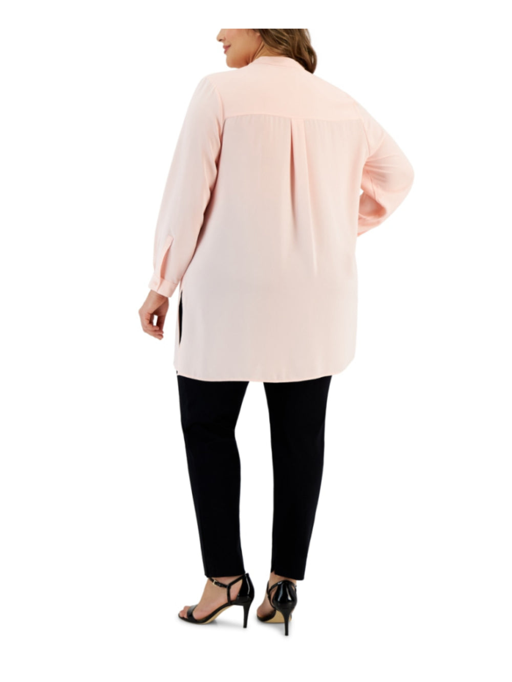Anne Klein Plus Size 3X Pink Long Popover Tunic Top w/ Long Sleeves NWT