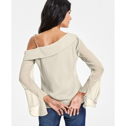 INC International Concepts Women's Small Ivory Asymmetric Chain-Strap Top NWT