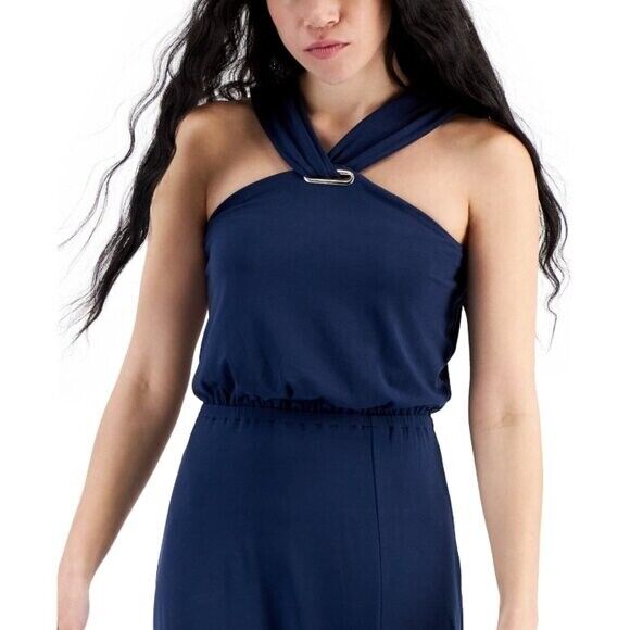 I.N.C. International Concepts Women's Large Petite Navy Halter Maxi Dress NWT