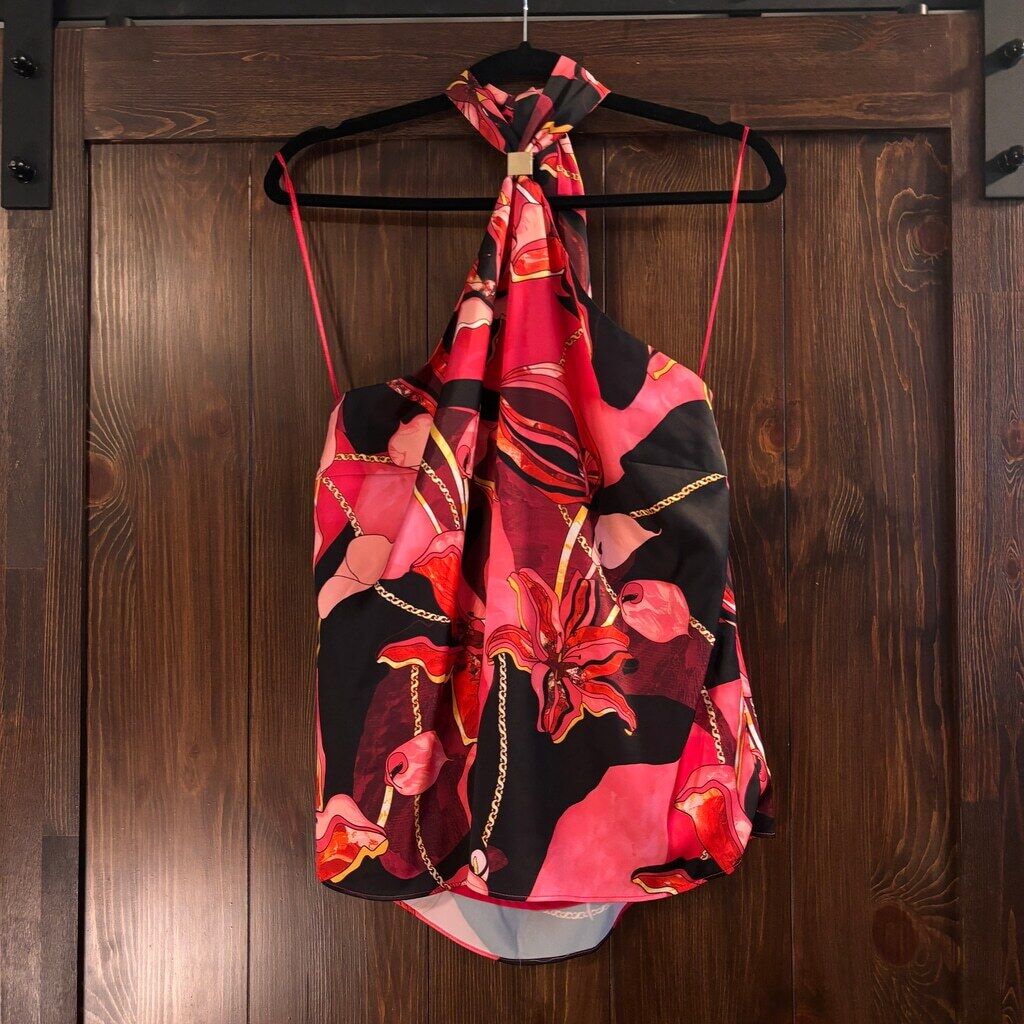 I.N.C. International Concepts L Printed Hardware-Detail Halter-Neck Top NWT