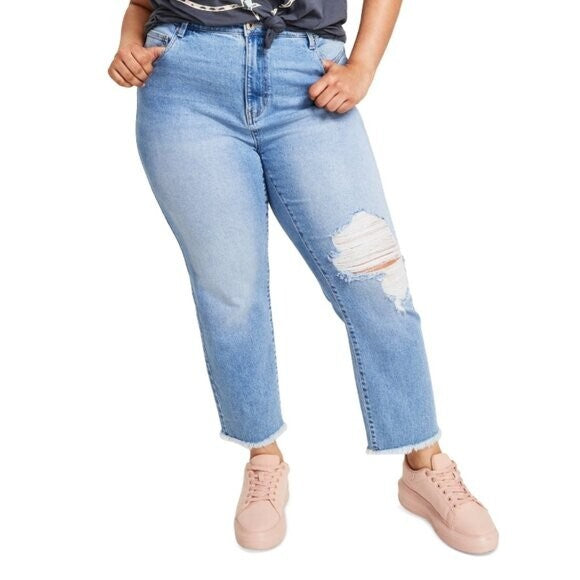 Celebrity Pink Plus Size High-Rise Straight-Leg Distressed Ankle Jeans NWT