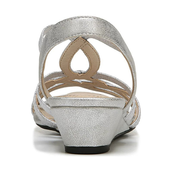 Life Stride Women's 6.5 & 7 Silver Sparkle Strappy Wedge Sandals NIB