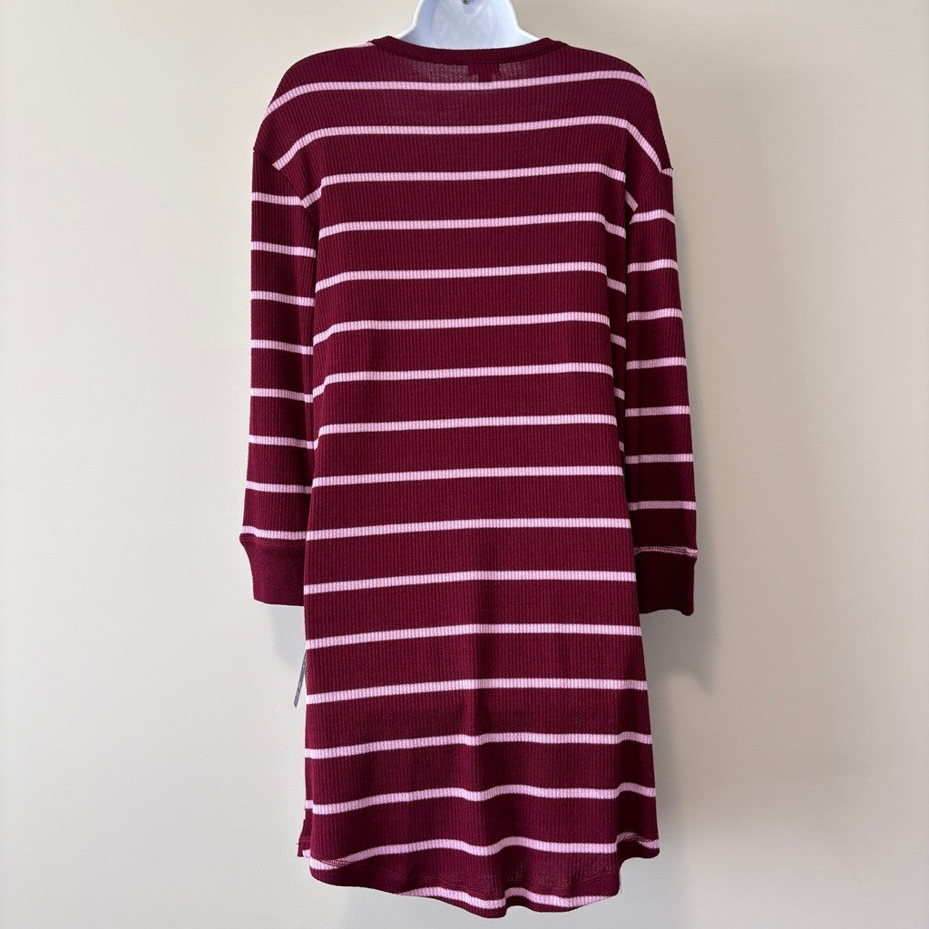 GAP Women's Small Maroon Striped Henley Dorm Long-Sleeve Sleepshirt / Dress NWT