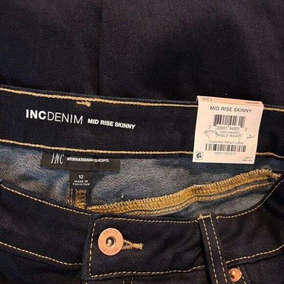 I.N.C. International Concepts Petite Mid Rise Dark Wash Skinny Jeans NWT