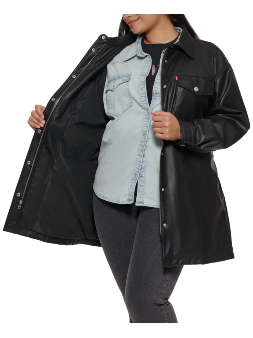 Levi's Plus Size 2X Black Faux Leather Belted Shirt Jacket / Shacket NWT