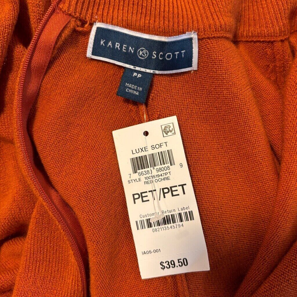 Karen Scott Petite Mock Neck Zip-Back Orange Knit Sweater NWT