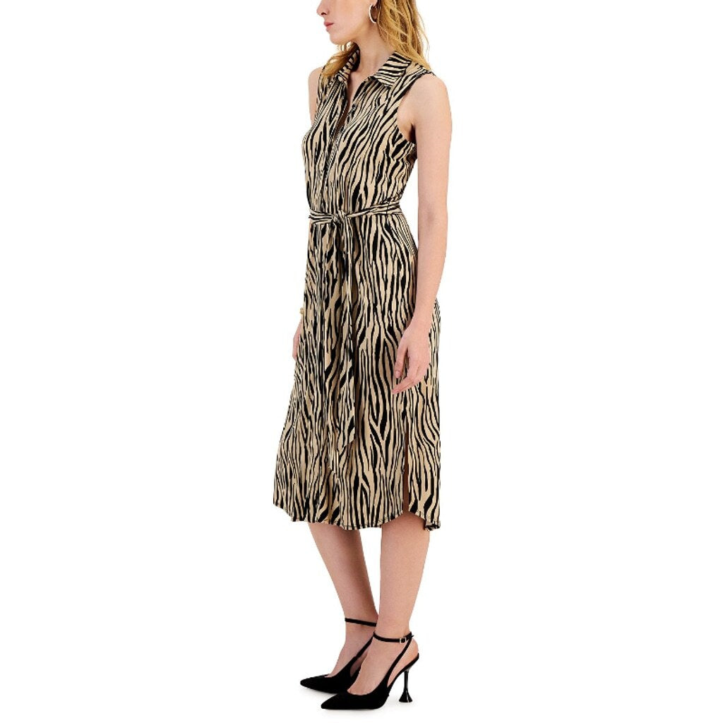 INC International Concepts XL Collared Sleeveless Zebra Print Midi Dress NWT