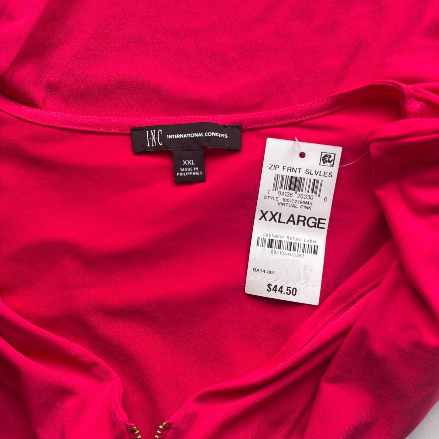 I.N.C. International Concepts Women's Sleeveless Hot Pink 1/4-Zip Top NWT