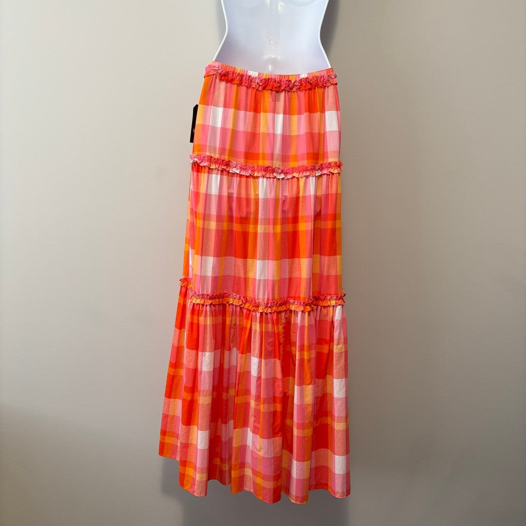 Nautica Jeans Women's Medium 100% Cotton Bright Plaid Ruffle-Trim Maxi Skirt NWT