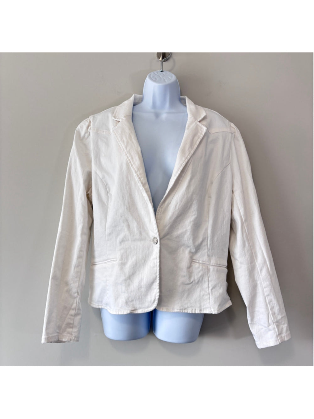 INC International Concepts Size Medium Puff-Sleeve White Denim Blazer Jacket NWT