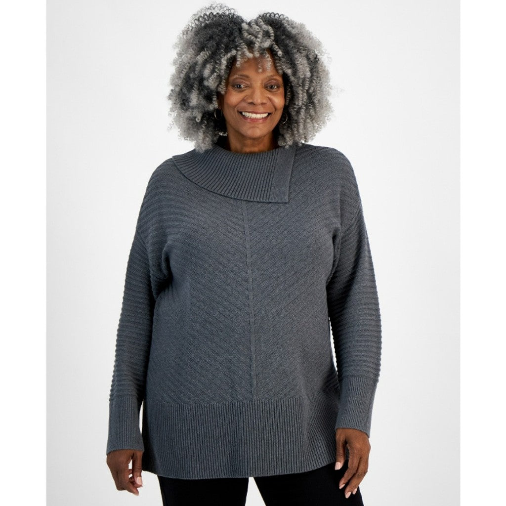 Style & Co Plus Size 1X Envelope Neck Sweater in Charcoal Gray NWT