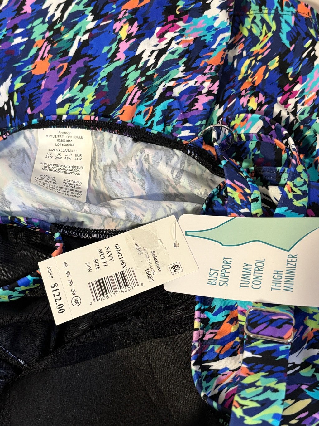 Swim Solutions Women's 24W Plus Size Printed Tiered One-Piece Swimsuit NWT