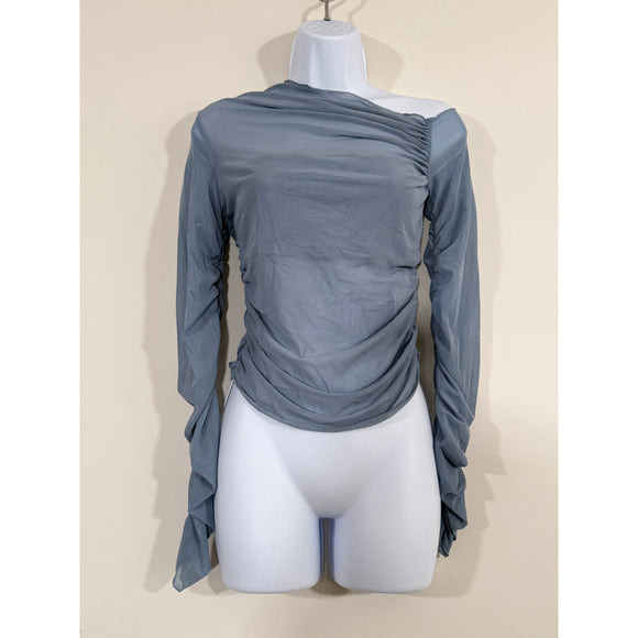 Shein Women's Large Drapey Sheer Romantic Blue Asymmetrical Top NWT