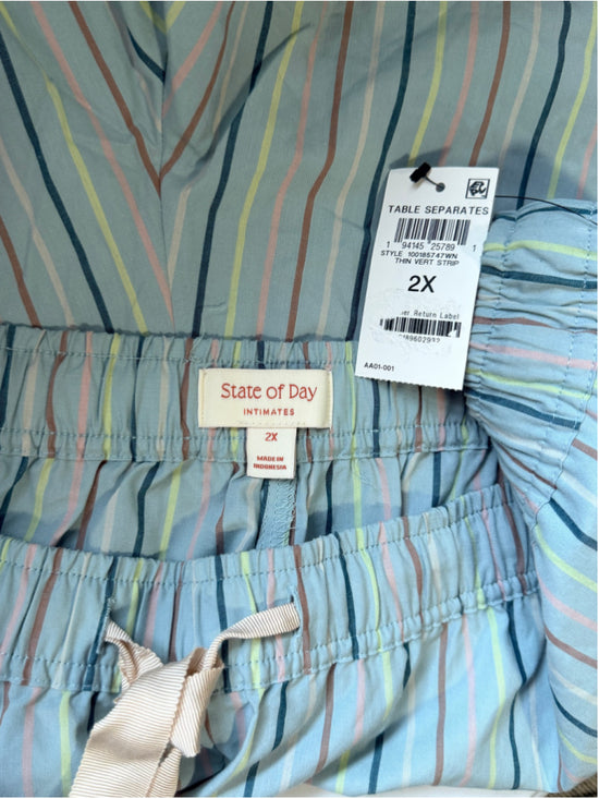State of Day Plus Size 2X Blue Striped Sleep Lounge Poplin Boxer Shorts NWT