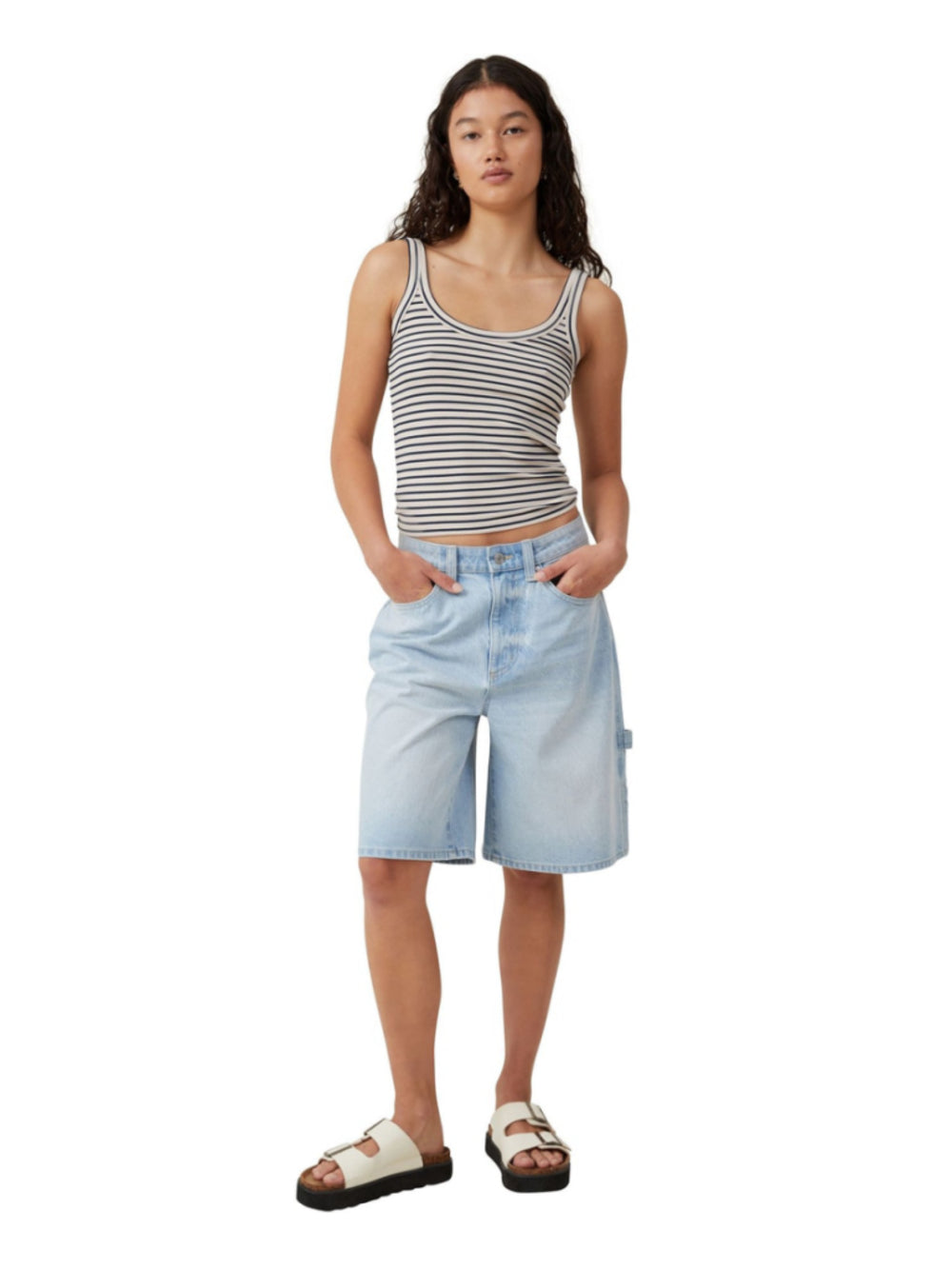 Cotton On Size 10 Light Wash Super Baggy Carpenter Denim Bermuda Shorts NWT
