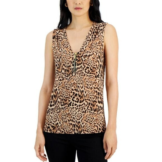 I.N.C. International Concepts Women's Sleeveless Leopard Printed 1/4-Zip Top NWT