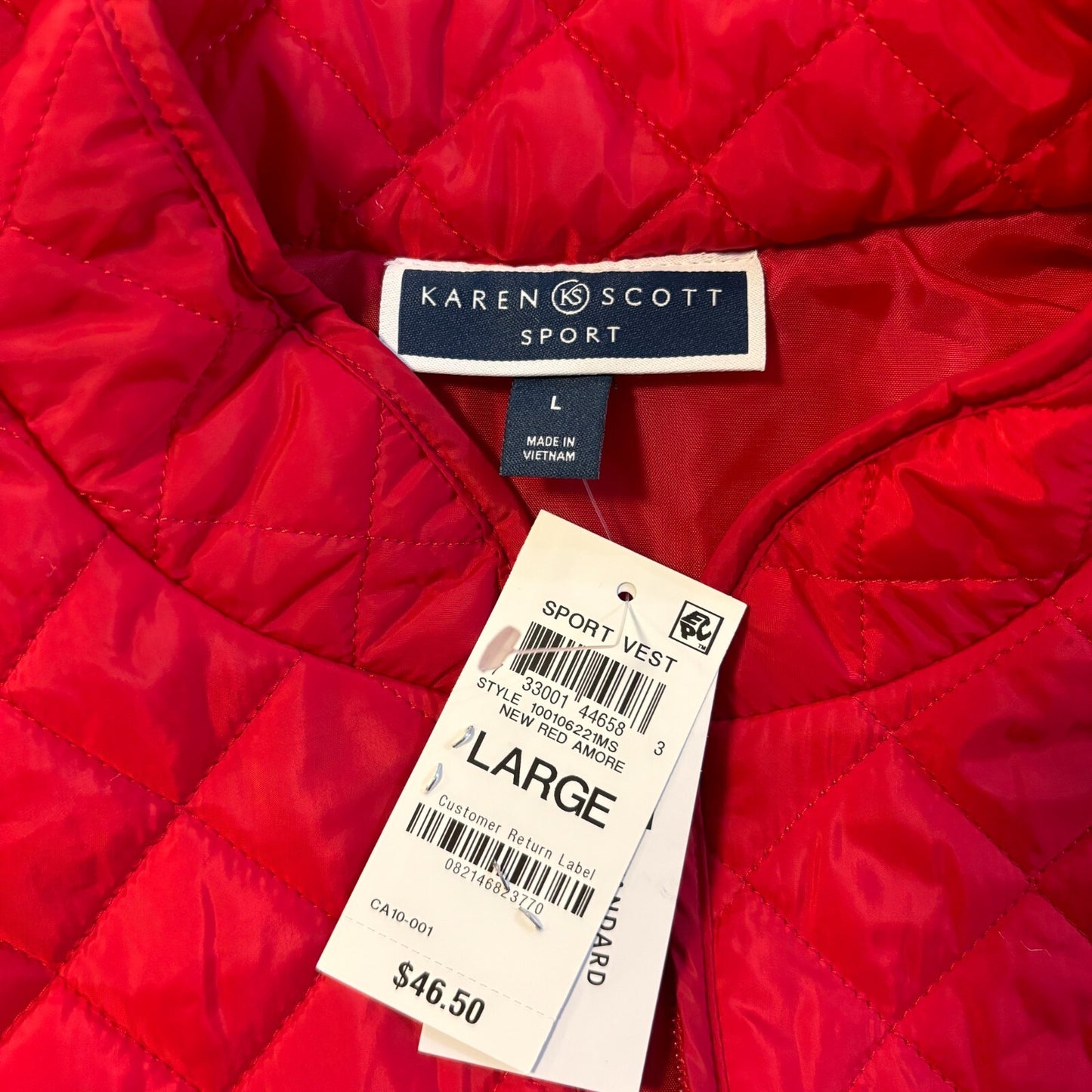 Karen Scott Solid Quilted Puffer Red Vest NWT