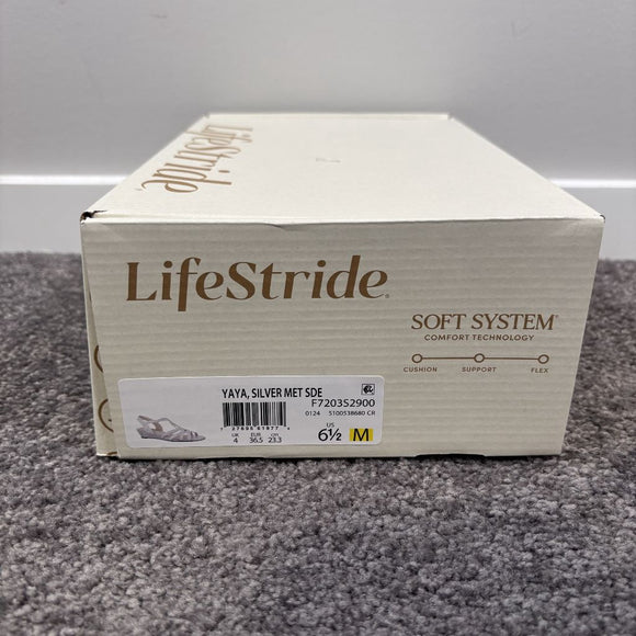 Life Stride Women's 6.5 & 7 Silver Sparkle Strappy Wedge Sandals NIB