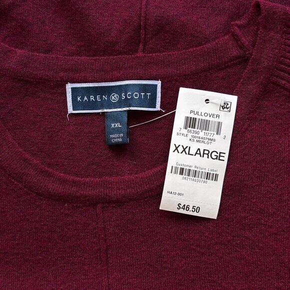 Karen Scott Women's Burgundy Seam Front Knit Crewneck Sweater NWT