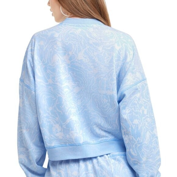 CHAMPION Women's XXL Campus-Print French Terry Crewneck Blue and White Sweater NWT