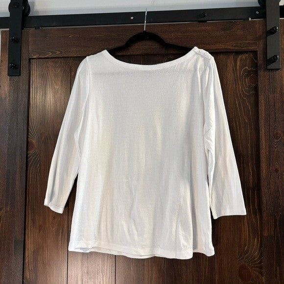 Charter Club Petite XL White Pima Cotton Button-Shoulder 3/4 Sleeve Top NWOT