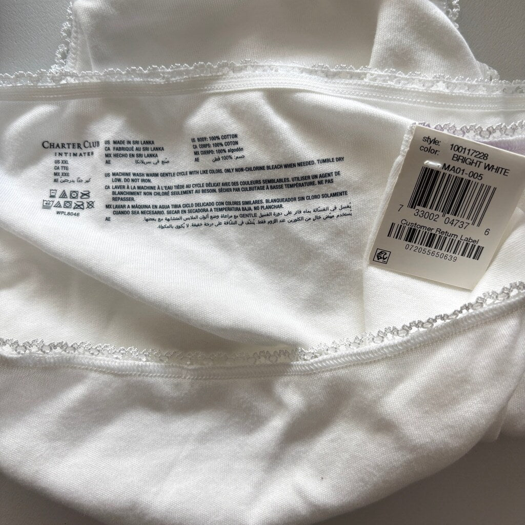 Charter Club Women's XXL 100% Cotton 3 Pack of White Brief Underwear NWT L30