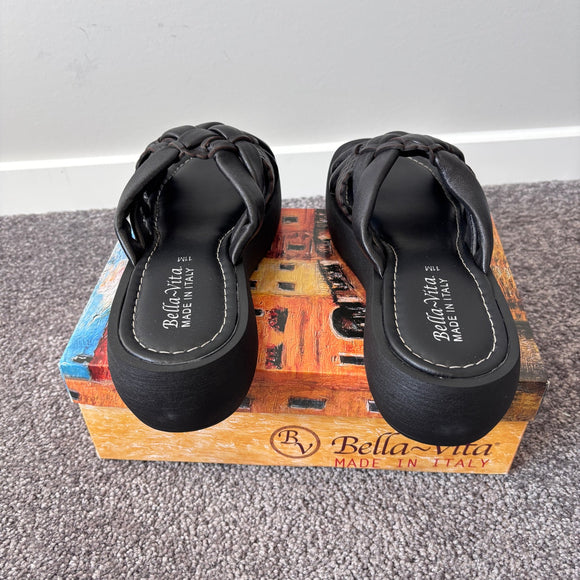 Bella Vita Size 11 Black & Brown Leather Italy Platform Blocky 90's Sandals NIB