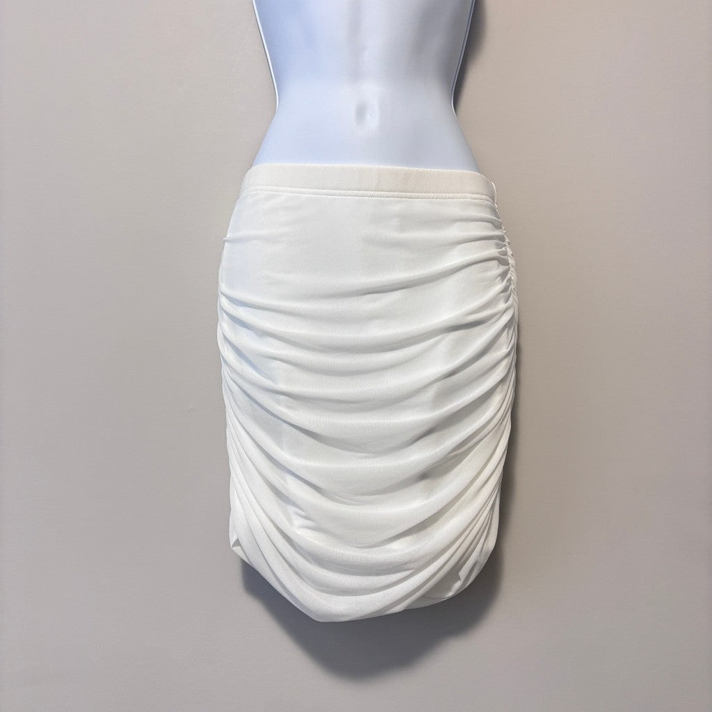 Shein Women's Large White Mesh Draped / Ruched-Side Midi Skirt NIB