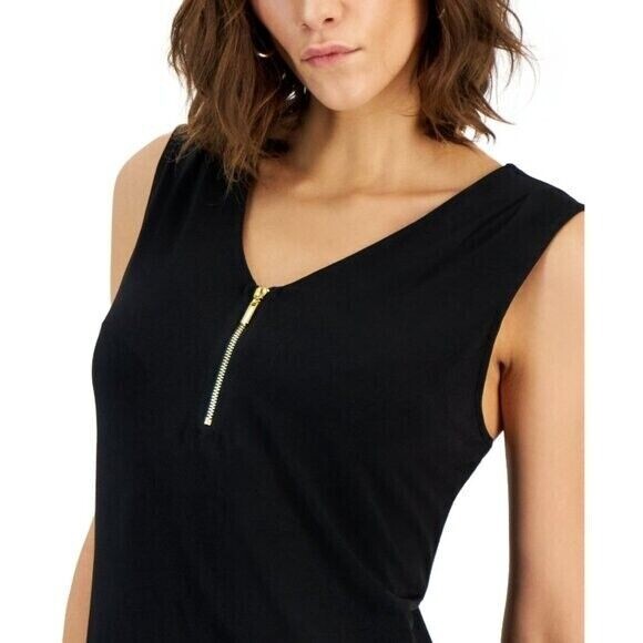 INC International Concepts Women's Sleeveless Black 1/4-Zip Top NWT