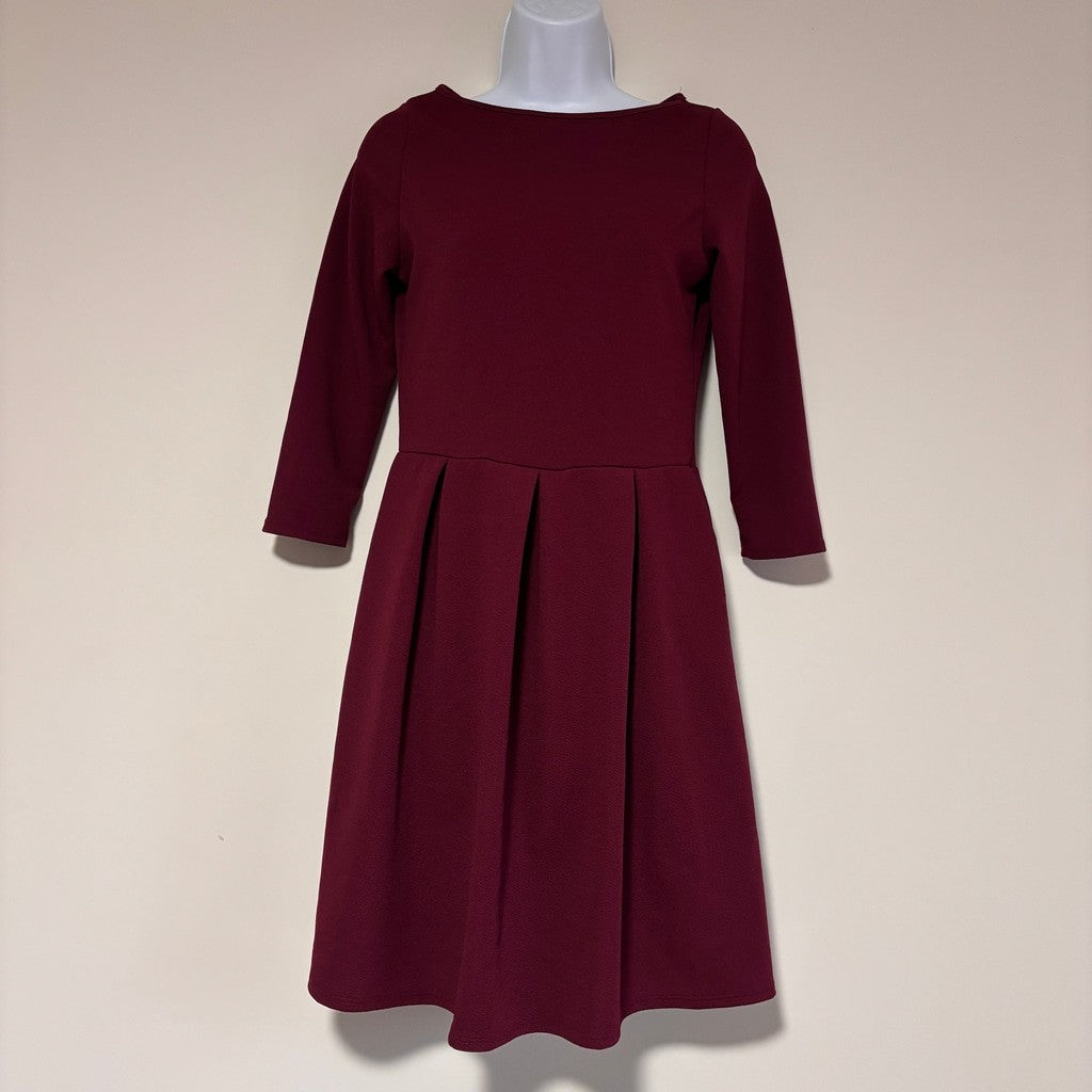 24seven Comfort Apparel Small Burgundy Fit & Flare Pocket Midi Dress NWT