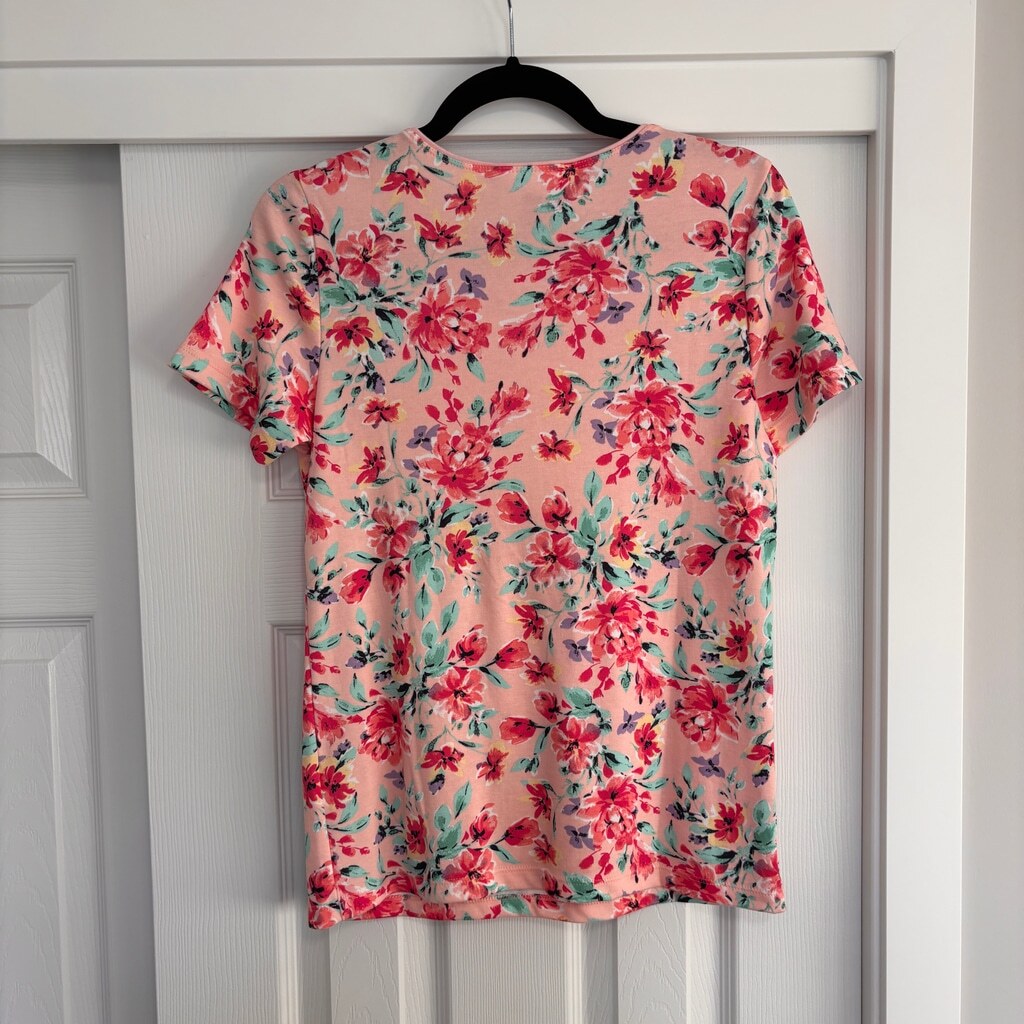 Karen Scott Medium Petite Pink Floral Tulerie Toss Scoop-Neck Top NWT