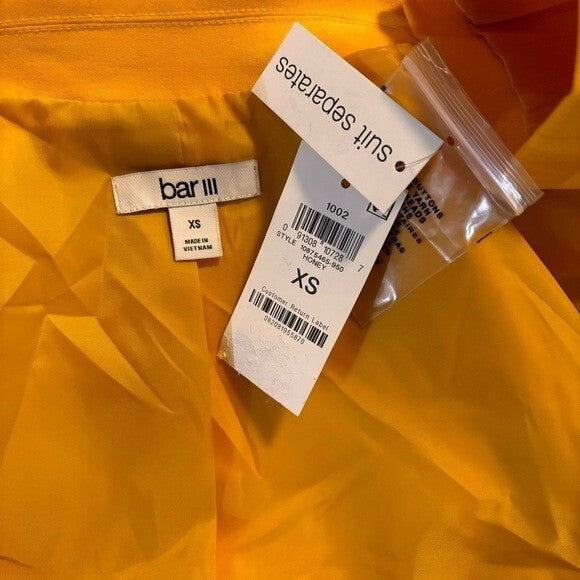 BAR III Women's Bi-Stretch Faux-Double-Breasted Honey Yellow Dress Jacket NWT