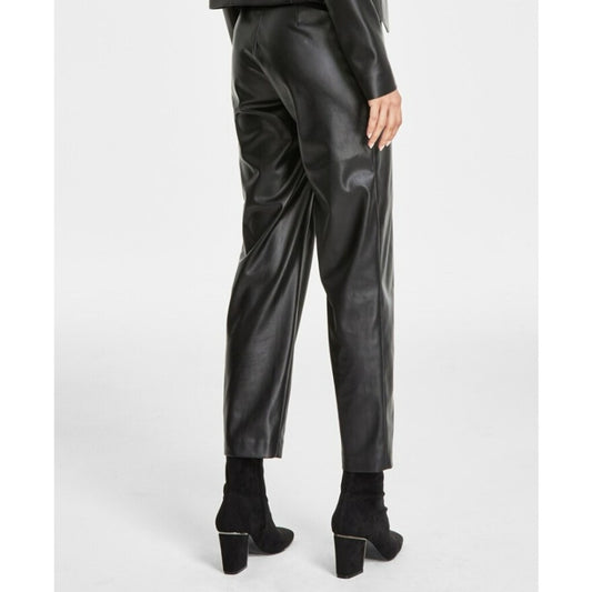 DKNY Women's Size 10 Black Faux-Leather Front-Seam Skinny Pants NWT