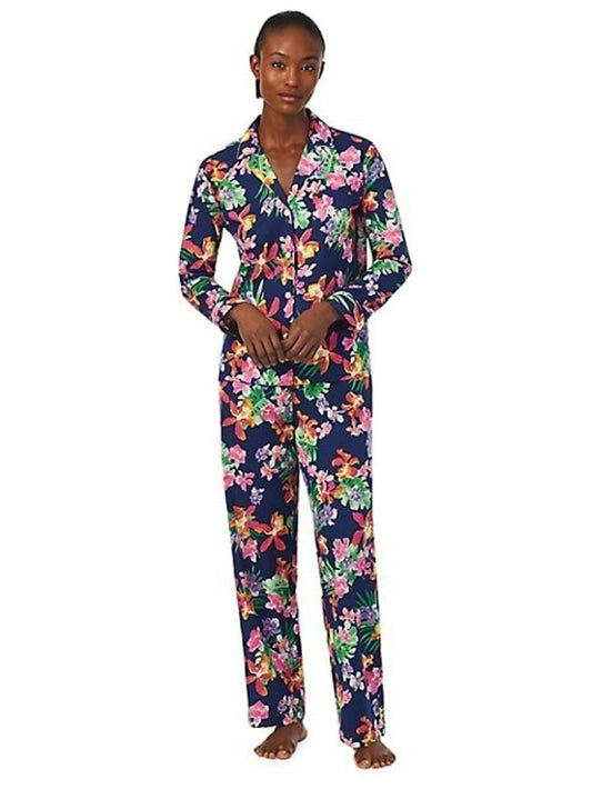 Ralph Lauren Women's M Navy & Multicolor Floral 2-Pc. Printed Pajamas Set NWT