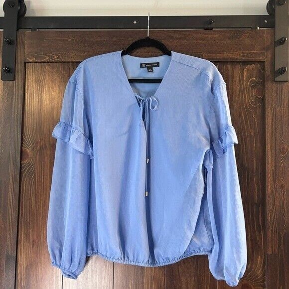 I.N.C. International Concepts Blue Lace-Up Ruffle-Sleeve Blouse NWT.