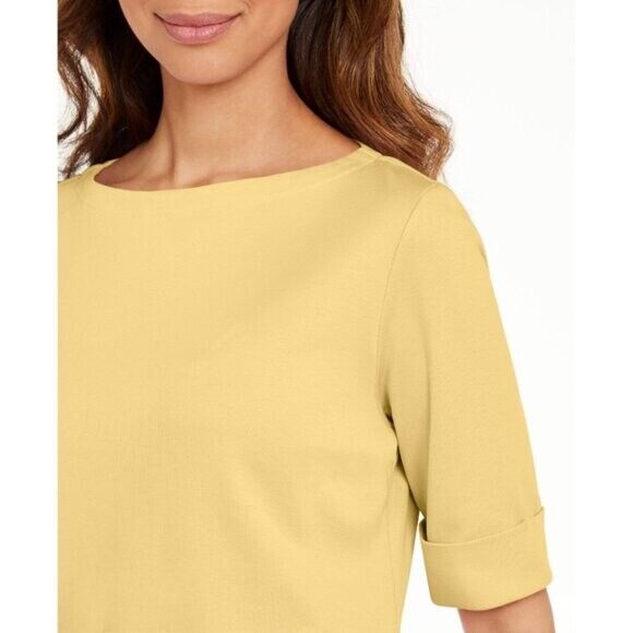 Karen Scott Women's 100% Cotton Yellow Boat-Neck Top / T-Shirt NWT.