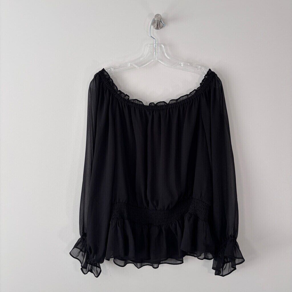 INC International Concepts Women's Black Off-The-Shoulder Chiffon Top NWT.