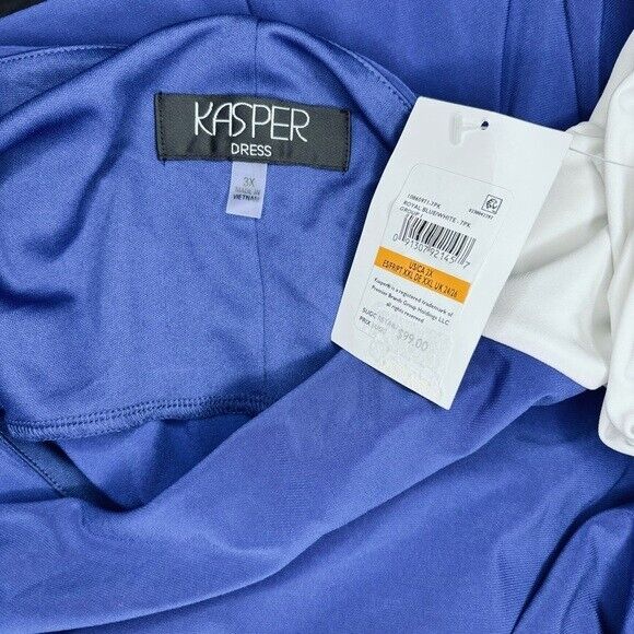 KASPER Plus Size Blue and White Colorblocked Split-Sleeve Dress NWT
