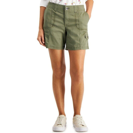 Style & Co. Women's Petite Mid Rise Olive Green Cargo Shorts NWT