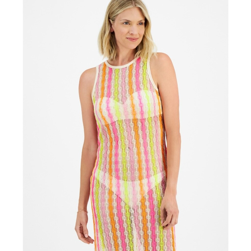 Miken Women's Multicolor Open Knit Sleeveless Swimsuit Cover Up Dress NWT