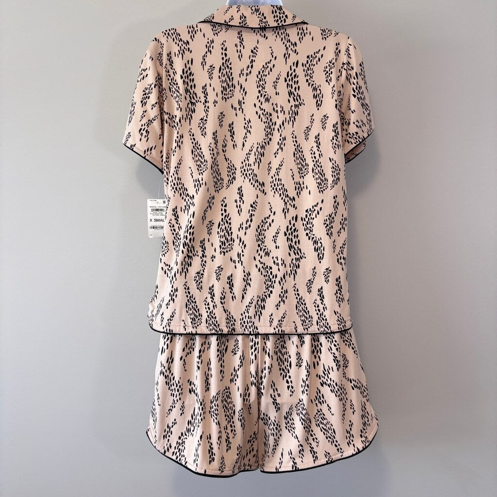 State of Day Women's Beige & Black 2-Pc. Short-Sleeve & Shorts Pajama Set NWT