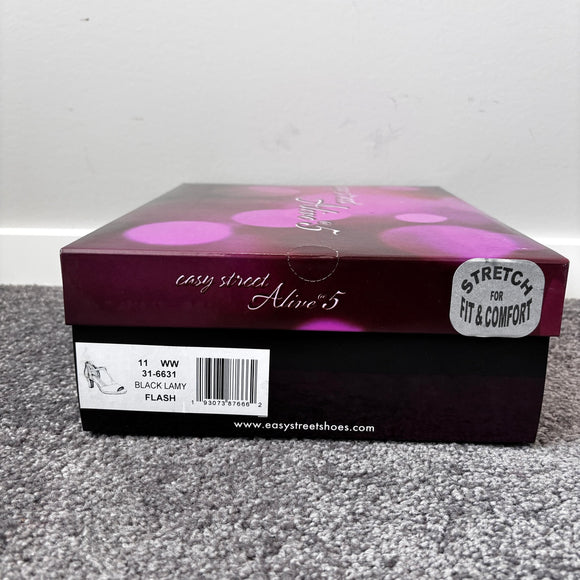 Easy Street Women's 11W Black Strappy Rhinestone Flash Heeled Dress Shoes NIB