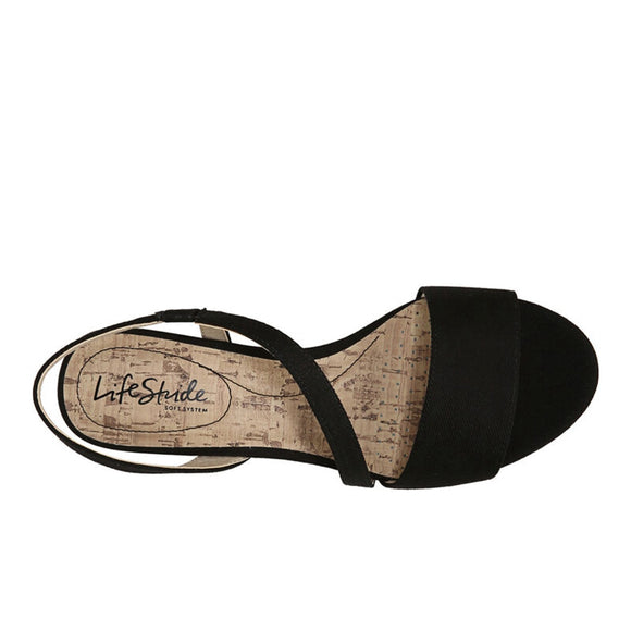 LifeStride Women's Size 6.5 Black Yasmine Strappy Wedge Sandals NIB