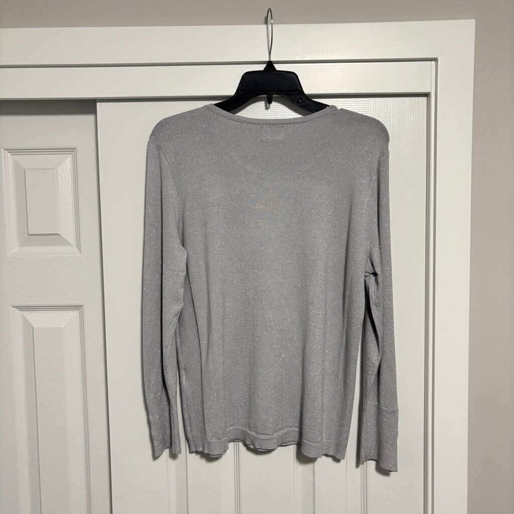 JM Collection Petite Large Grey & Silver Sparkly Rivet-Detail Sweater NWT